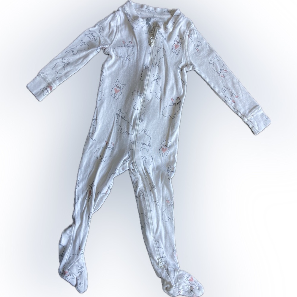 Little Earthling White Cat Print Sleeper One Piece